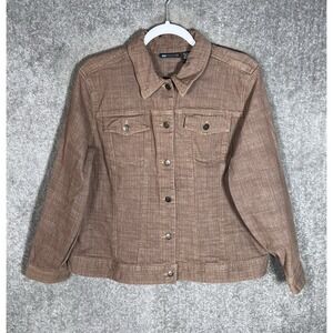 Relativity Denim Jean Jacket Womens Sz 1X Brown Button Up Chest Pockets Trucker